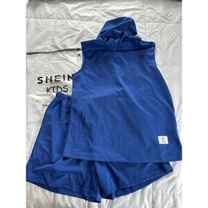 Shein Tween Boy Patched Detail Hooded Tank Top & Drawstring Waist Shorts 13-14Y